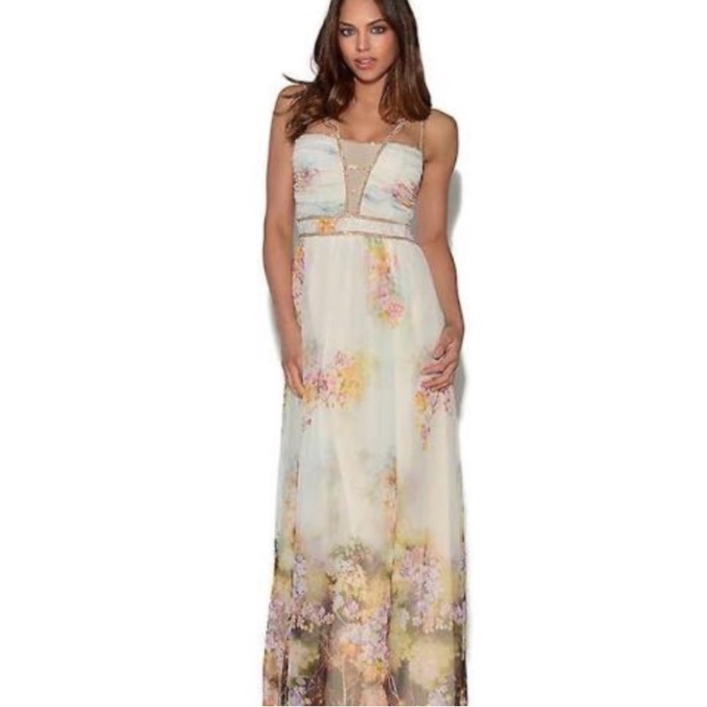 Little Mistress Boho Whimsical Beaded Floral Maxi Dress Size 8